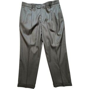 Stafford Men's Pleated Front Dress Pants Cuffed Hem Stretch Size 38x29 Gray